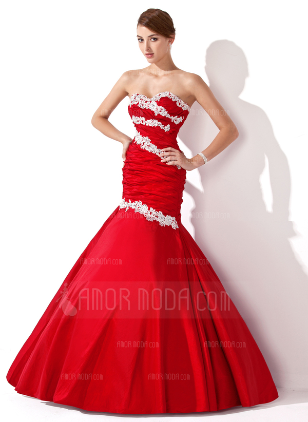 Sirene Cœur Longeur au sol Taffetas Robe de Bal de Promo avec Ondulé Appliques Sequins (018004955)
