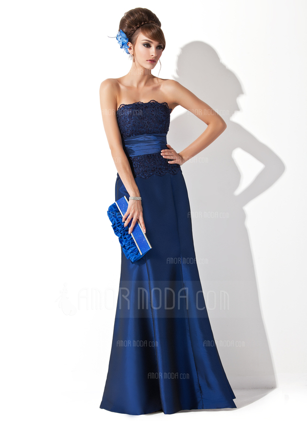 Zeemeermin Strapless Vloerlengte Taf Avondjurk met Roes Kant (017020323)