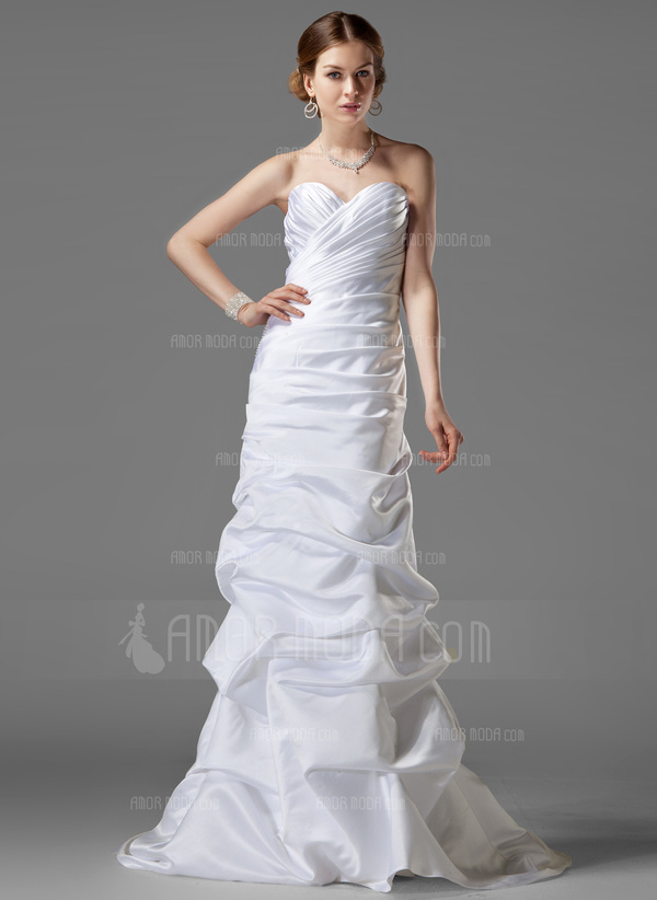 Coupe droite Cœur Traine courte Satin Robe de Mariée avec Ondulé (002001182)