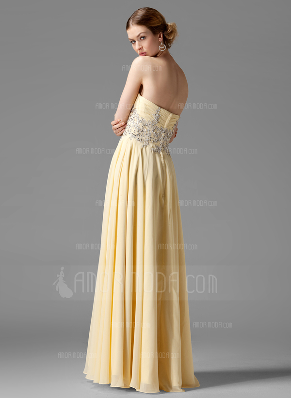 Ligne-A/Princesse Cœur Longeur au sol Mousseline Robe de Bal de Promo avec Ondulé Brodé (018004901)