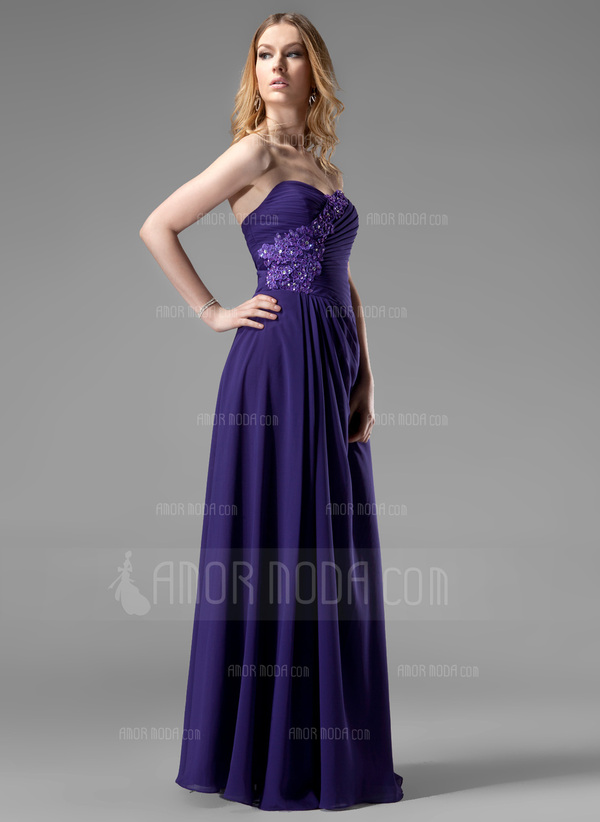 A-Lijn/Prinses Sweetheart Vloerlengte Chiffon Avondjurk met Roes Kraal Van Toepassing (017004313)