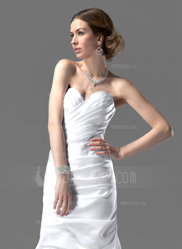 Coupe droite Cœur Traine courte Satin Robe de Mariée avec Ondulé (002001182)
