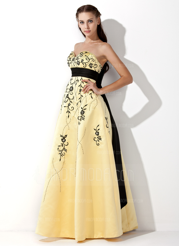 Empire Cœur Longeur au sol Satin Robe de Bal de Promo avec Brodé Bretelle Brodé (018002324)