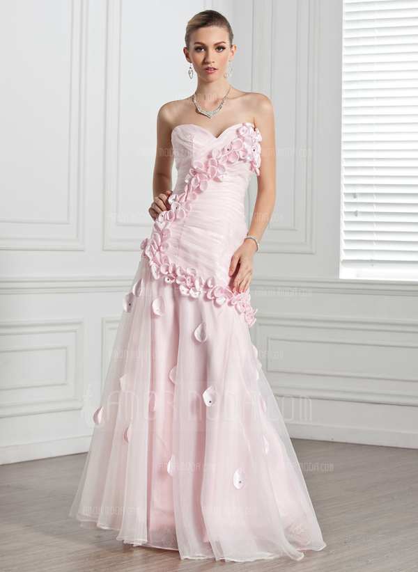 A-Lijn/Prinses Sweetheart Vloerlengte Organza Avondjurk met Roes Bloem(En) (017005271)
