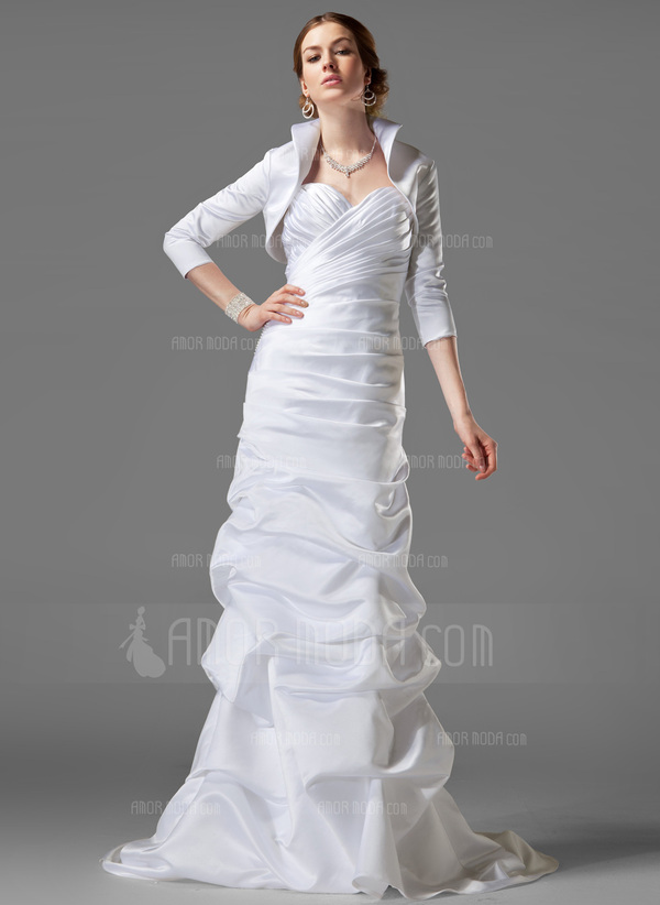 Coupe droite Cœur Traine courte Satin Robe de Mariée avec Ondulé (002001182)