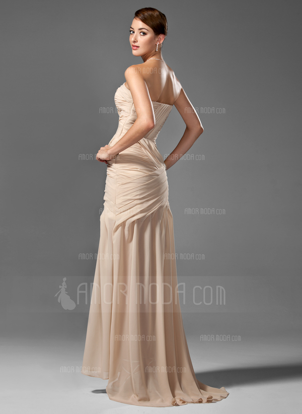 Gaine Cœur Traine longue Mousseline Robe de Bal de Promo avec Ondulé Perles (018005251)