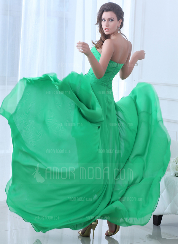 Ligne-A/Princesse Cœur Assymetrique Mousseline Robe de Soirée avec Ondulé Brodé (017017379)
