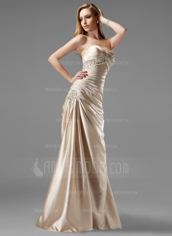 Gaine Cœur Traine longue Charmeuse Robe de Bal de Promo avec Ondulé Brodé Pailleté (018004806)