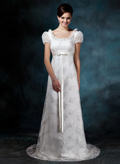 Robe de Mariée Coupe droite Col rond Traine longue Satin Tulle Robe de Mariée avec lacet (002011643) Robe de Mariée Coupe droite Col rond Traine longue Satin Tulle Robe de Mariée avec lacet (002011643)