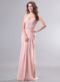 Avondjurken Nauwaansluitend Sweetheart Vloerlengte Chiffon Avondjurk met Roes Kraal (017014270)