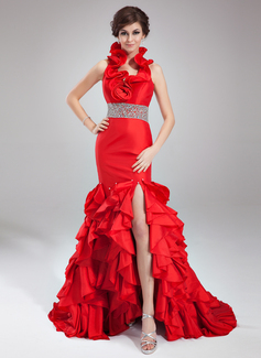 Robe de Bal de Promo Sirene Bretelles autour du cou Traine courte Taffetas Robe de Bal de Promo avec Brodé (018021082) Robe de Bal de Promo Sirene Bretelles autour du cou Traine courte Taffetas Robe de Bal de Promo avec Brodé (018021082)