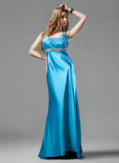 Robe de Bal de Promo Empire Col rond Longeur au sol Charmeuse Robe de Bal de Promo avec Ondulé (018002653)