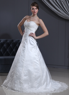 Robe de Mariée Ligne-A/Princesse Cœur Traine courte Satin Tulle Robe de Mariée avec Dentelle Perlé (002000126)