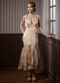 Robe de Mariée Coupe droite Col V Longueur cheville Organza Satin Dentelle Robe de Mariée avec Echarpes Perlé Fleurs (002011719) Robe de Mariée Coupe droite Col V Longueur cheville Organza Satin Dentelle Robe de Mariée avec Echarpes Perlé Fleurs (002011719)