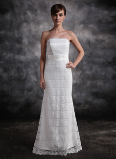 Avondjurken Zeemeermin Strapless Vloerlengte Kant Avondjurken met Ceintuur (017016878)