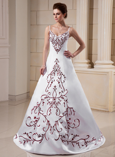 Robe de Mariée Ligne-A/Princesse Col V Traine longue Satin Robe de Mariée avec Broderie (002000018) Robe de Mariée Ligne-A/Princesse Col V Traine longue Satin Robe de Mariée avec Broderie (002000018)