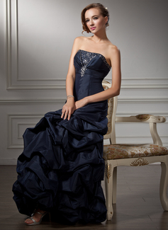 Robe de Bal de Promo Ligne-A/Princesse Sans bretelles Longeur au sol Taffetas Robe de Bal de Promo avec Ondulé Brodé (018004847)