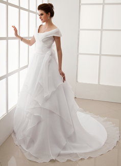 Robe de Mariée Ligne-A/Princesse Hors épaule Traine courte Organza Robe de Mariée avec Ondulé (002012708)