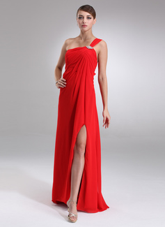 Robe de Bal de Promo Empire Une epaule Longeur au sol Mousseline Robe de Bal de Promo avec Ondulé Brodé (018002826)