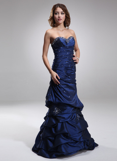 Robe de Bal de Promo Sirene Cœur Longeur au sol Taffetas Robe de Bal de Promo avec Ondulé Brodé (018004995)