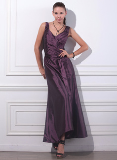 Avondjurken A-Lijn/Prinses V-nek Enkellengte Taffeta Avondjurken met Roes (017012861) Avondjurken A-Lijn/Prinses V-nek Enkellengte Taffeta Avondjurken met Roes (017012861)