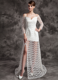Robe de Mariée Ligne-A/Princesse Hors épaule Traine longue Satin Dentelle Robe de Mariée avec Perlé (002024084)