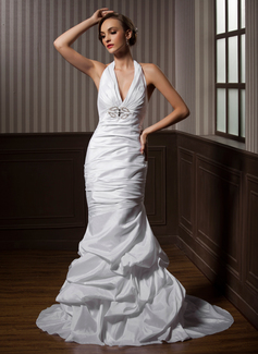 Robe de Mariée Sirene Bretelles autour du cou Traine courte Taffetas Robe de Mariée avec Ondulé Perlé (002001271) Robe de Mariée Sirene Bretelles autour du cou Traine courte Taffetas Robe de Mariée avec Ondulé Perlé (002001271)