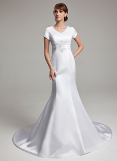 Robe de Mariée Sirene Col V Traîne Chapelle Satin Robe de Mariée avec Ondulé Dentelle (002001670) Robe de Mariée Sirene Col V Traîne Chapelle Satin Robe de Mariée avec Ondulé Dentelle (002001670)