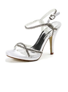 Satin STILETTKLACK Plattformen Sandaler Bröllopsskor med STRASS (047011823)
