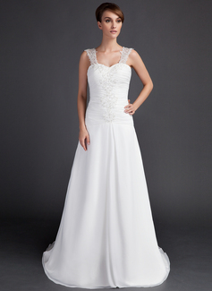 A-Line/Princess Sweetheart Court Train Chiffon Wedding Dresses With Ruffle Lace Beadwork (002000061)