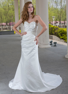 Robe de Mariée Coupe droite Cœur Traine courte Satin Robe de Mariée avec Ondulé Perlé (002001175)