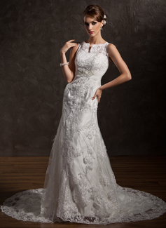Robe de Mariée Sirene Col rond Traîne Chapelle Satin lacet Robe de Mariée avec lacet Perlé (002004770) Robe de Mariée Sirene Col rond Traîne Chapelle Satin lacet Robe de Mariée avec lacet Perlé (002004770)