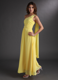 Robe de Bal de Promo Ligne-A/Princesse Une epaule Longueur cheville mousseline de soie Robe de Bal de Promo avec Ondulé Brodé (020016850)