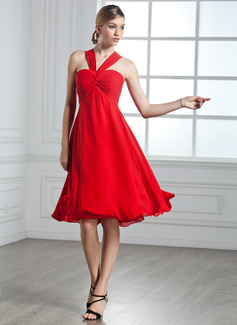 Speciale Gelegenheids Jurken Keizer V-nek Knielengte Chiffon Cocktailjurk met Roes (016002435)
