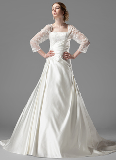 Robe de Mariée Ligne-A/Princesse Encolure carrée Traîne Chapelle Satin Tulle Robe de Mariée avec Ondulé Dentelle Perlé (002000497) Robe de Mariée Ligne-A/Princesse Encolure carrée Traîne Chapelle Satin Tulle Robe de Mariée avec Ondulé Dentelle Perlé (002000497)