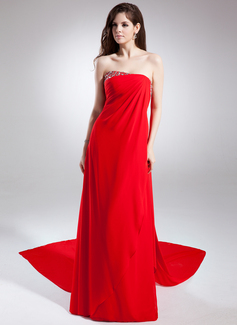 Robe de Bal de Promo Empire Sans bretelles Traîne Watteau Mousseline Robe de Bal de Promo avec Ondulé Brodé (018015873)