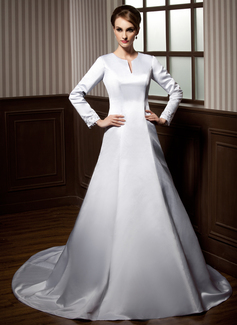 Robe de Mariée Ligne-A/Princesse Col rond Traîne Chapelle Satin Robe de Mariée avec Perlé Appliques (002011703) Robe de Mariée Ligne-A/Princesse Col rond Traîne Chapelle Satin Robe de Mariée avec Perlé Appliques (002011703)