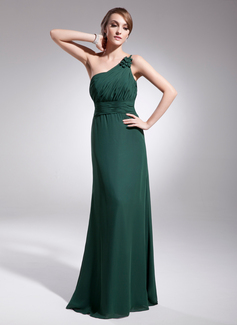 Vestidos de noche Vestido tubo Un sólo hombro Hasta el suelo gasa Vestido de noche con Volantes (017014567)