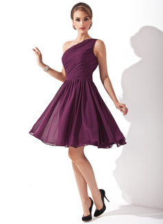 Cheap Bridesmaid Dresses A-Line/Princess One-Shoulder Knee-Length Chiffon Bridesmaid Dress With Ruffle (007000918) Cheap Bridesmaid Dresses A-Line/Princess One-Shoulder Knee-Length Chiffon Bridesmaid Dress With Ruffle (007000918)