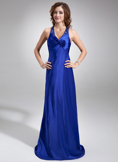 Robe de Bal de Promo Gaine Bretelles autour du cou Traine longue Charmeuse Robe de Bal de Promo avec Ondulé Brodé (018002773)