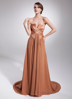 Avondjurken A-Lijn/Prinses Scallop Neck Lange Sleep Chiffon Satijnzijde Avondjurk met Roes (017014577) Avondjurken A-Lijn/Prinses Scallop Neck Lange Sleep Chiffon Satijnzijde Avondjurk met Roes (017014577)