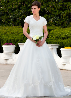 Robe de Mariée bal Col V Traîne Chapelle Organza Robe de Mariée avec Broderie Ondulé Dentelle (002011578) Robe de Mariée bal Col V Traîne Chapelle Organza Robe de Mariée avec Broderie Ondulé Dentelle (002011578)