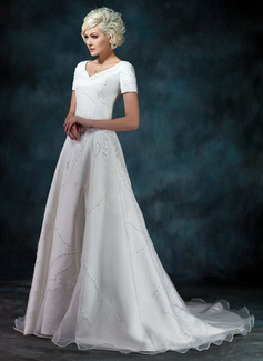 Robe de Mariée Ligne-A/Princesse Col V Traine longue Organza Satin Robe de Mariée avec Perlé Appliques (002000393) Robe de Mariée Ligne-A/Princesse Col V Traine longue Organza Satin Robe de Mariée avec Perlé Appliques (002000393)