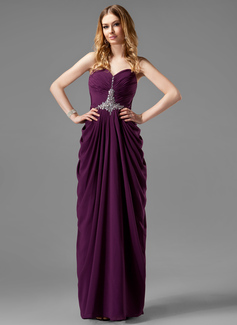 Robe de Bal de Promo Gaine Cœur Longeur au sol Mousseline Robe de Bal de Promo avec Ondulé Brodé (018020737)