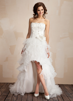 Robe de Bal de Promo Ligne-A/Princesse Sans bretelles Assymetrique Organza satin Robe de Bal de Promo avec Dentelle Brodé Fleurs (018009449) Robe de Bal de Promo Ligne-A/Princesse Sans bretelles Assymetrique Organza satin Robe de Bal de Promo avec Dentelle Brodé Fleurs (018009449)