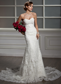 Robe de Mariée Sirene Cœur Traîne Chapelle Satin Tulle Robe de Mariée avec Dentelle (002012605)