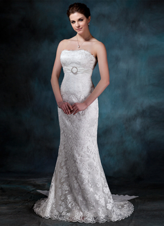 Robe de Mariée Coupe droite Sans bretelles Traîne Watteau Mousseline Charmeuse lacet Robe de Mariée avec Ondulé lacet Broche florale en cristal (002000134) Robe de Mariée Coupe droite Sans bretelles Traîne Watteau Mousseline Charmeuse lacet Robe de Mariée avec Ondulé lacet Broche florale en cristal (002000134)