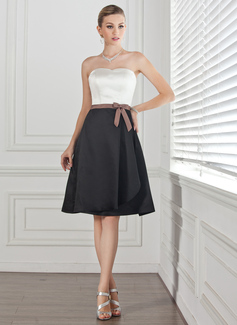 Robe de Demoiselle d'Honneur Ligne-A/Princesse Cœur Mi-longues Satin Robe de Demoiselle d'Honneur avec Sash (007000917)