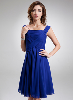 Cocktail Dresses A-Line/Princess Square Neckline Knee-Length Chiffon Cocktail Dress With Ruffle (016005845)