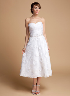 Robe de Mariée Ligne-A/Princesse Cœur Longeur à mi jambe Organza Dentelle Robe de Mariée avec Ondulé Perlé Fleurs Sequins (002014714)